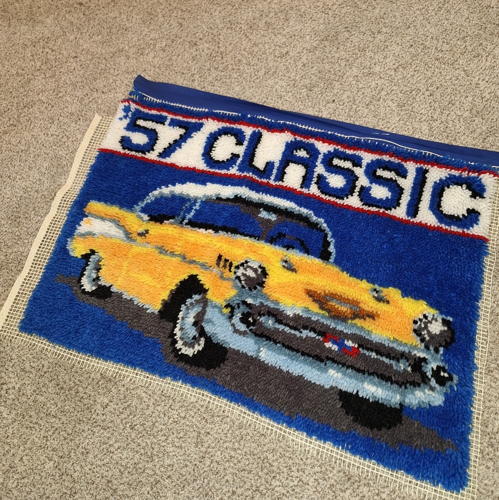 Vintage '57 Chevy latch hook rug